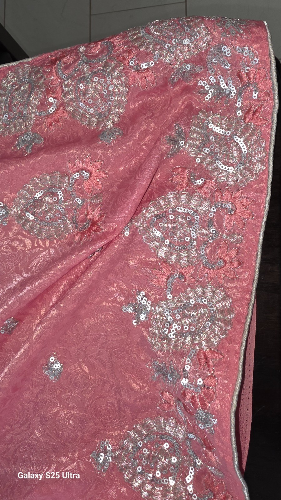 Elegant Pink & Silver Embroidered Chiffon Saree with Blouse Pieces ✨