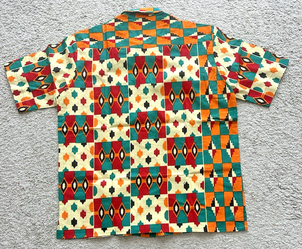 African Ankara Kente Print Men’s Shirt, Size Large