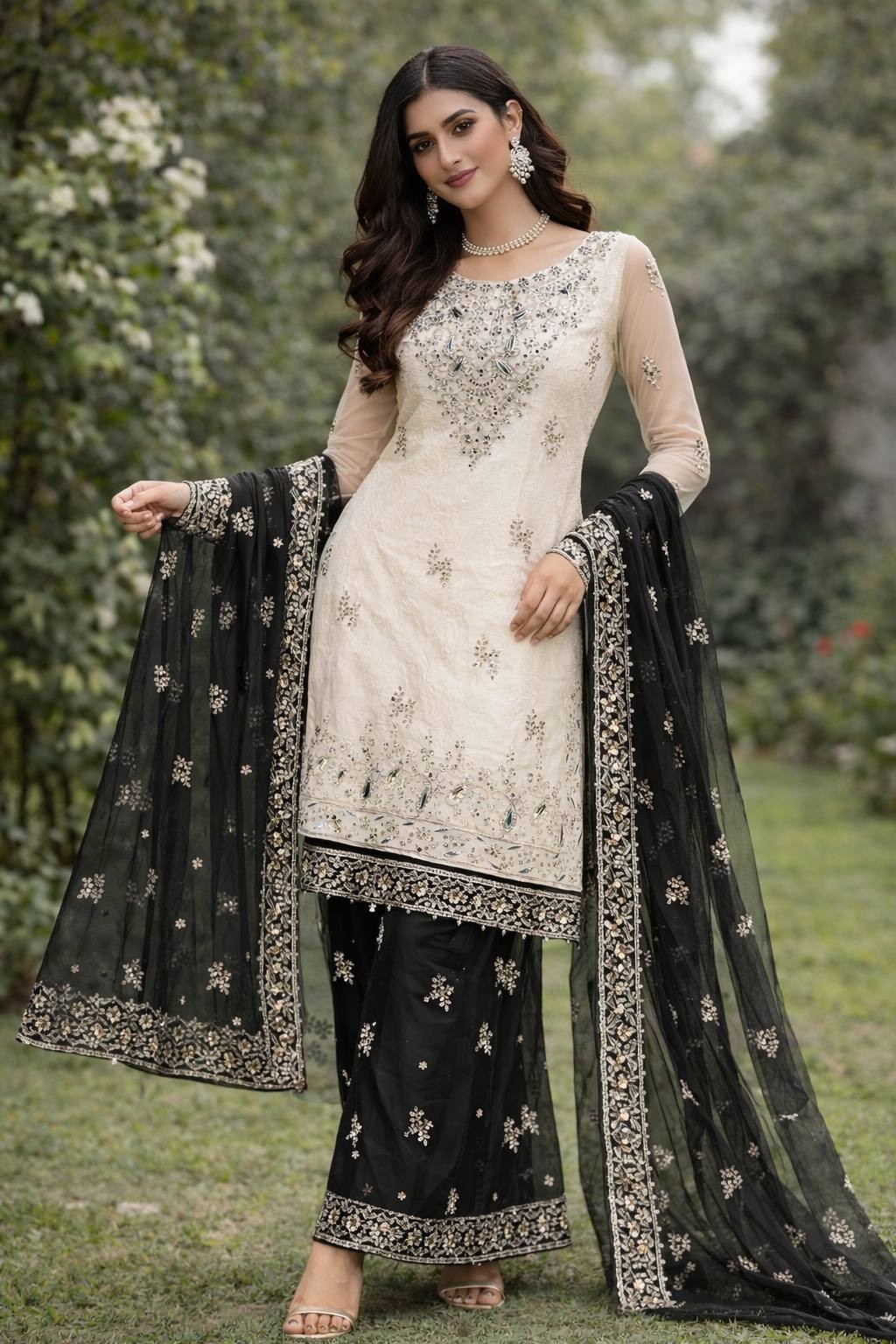 New Launching Heavy Silk Beige Top Palazzo With Dupatta For Function Wear