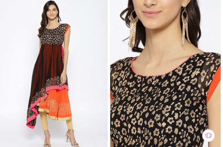 Women Stitched Long Kurti kurta top Multi color L size 1 pc