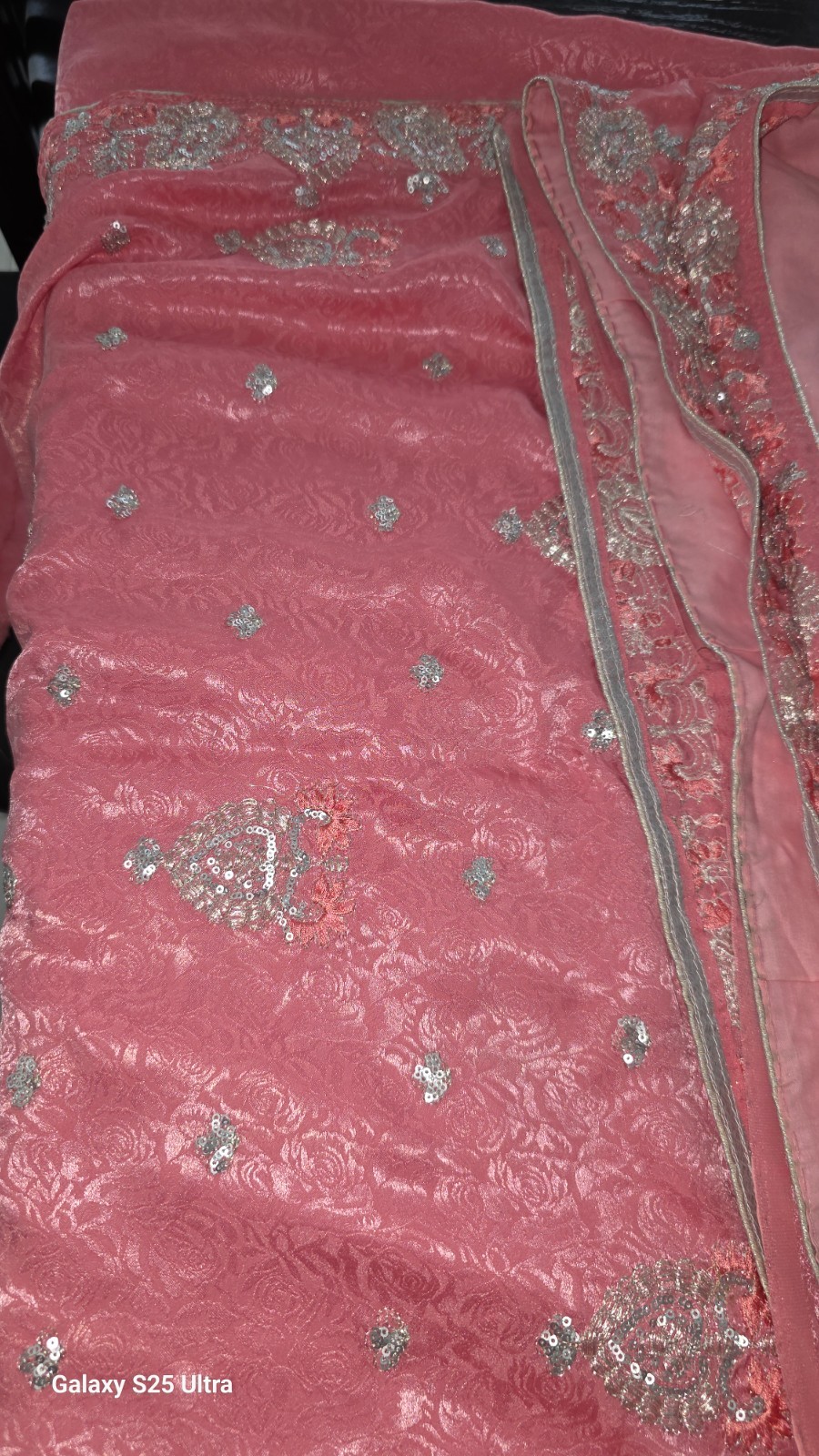 Elegant Pink & Silver Embroidered Chiffon Saree with Blouse Pieces ✨