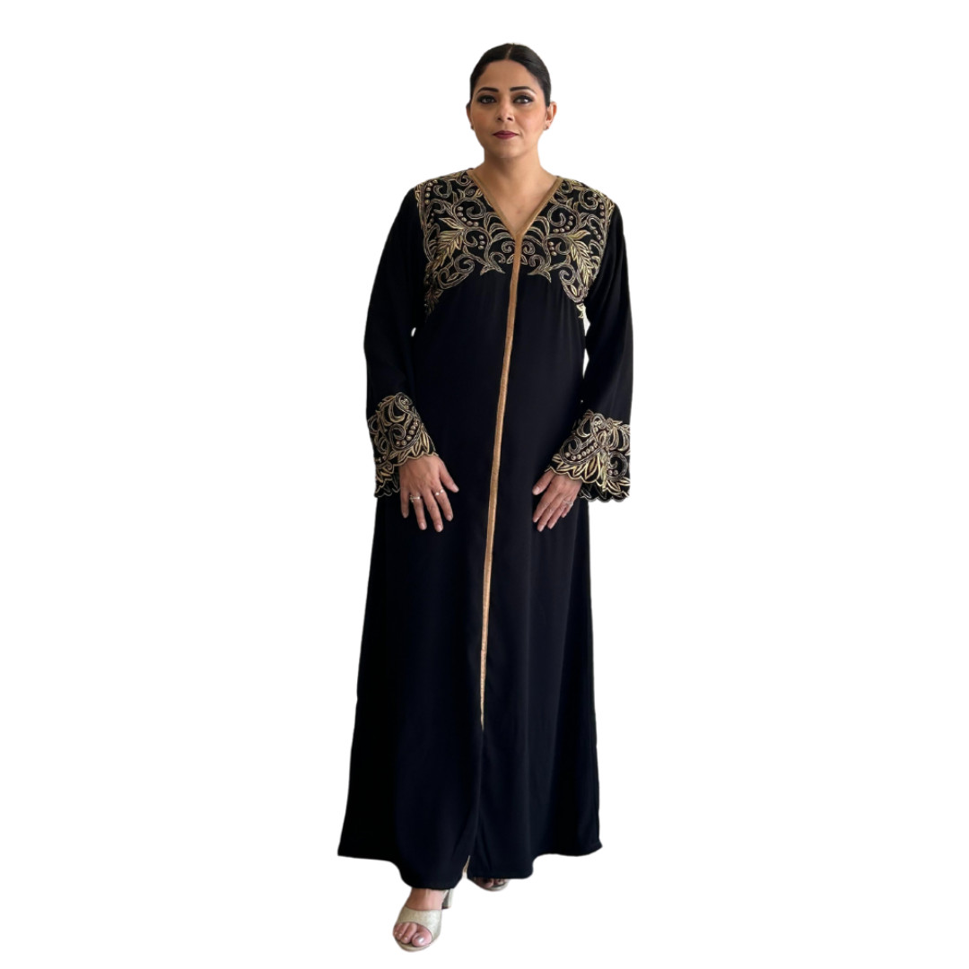 Abaya for woman in nida fabric with traditional zari embroidery