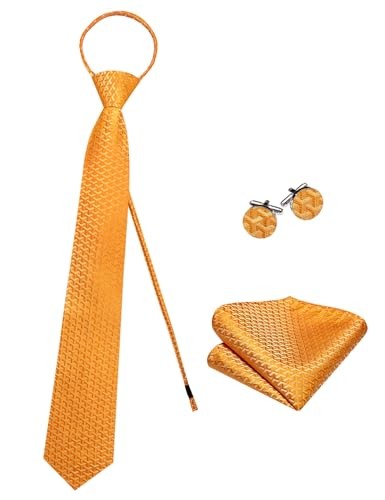 Zipper Ties for Men Pre-Tied Tie Set Silk Paisley Adjustable A Light Orange