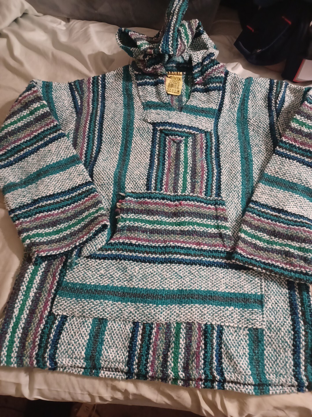 Frank’s Mexican Woven Poncho Pullover Baja youth Medium Multi Hoodie Drug Rug