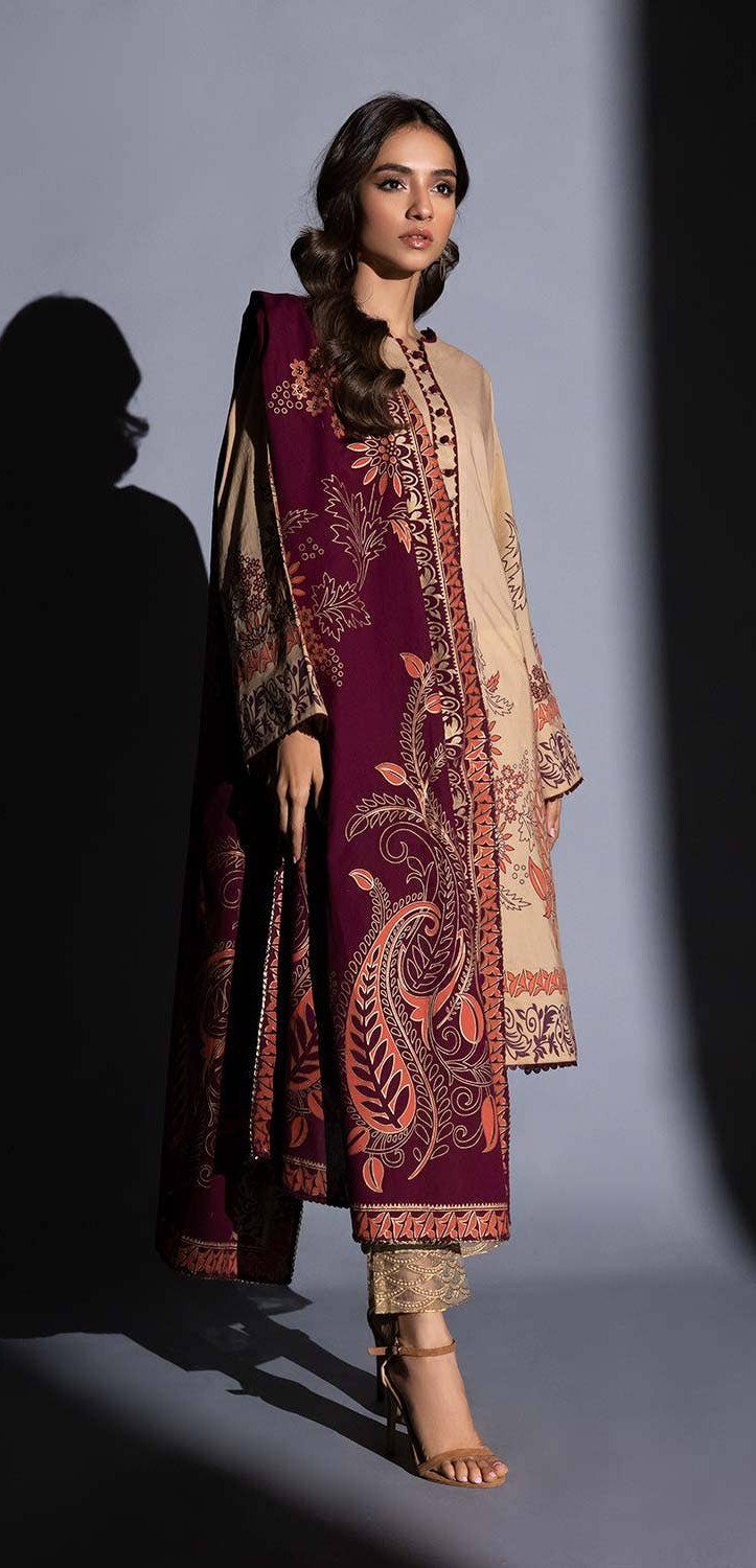 NWT GUL AHMED Size S, M, L, XL 2Pc Screen Print Cambric Kurti & Dupatta Pakistan
