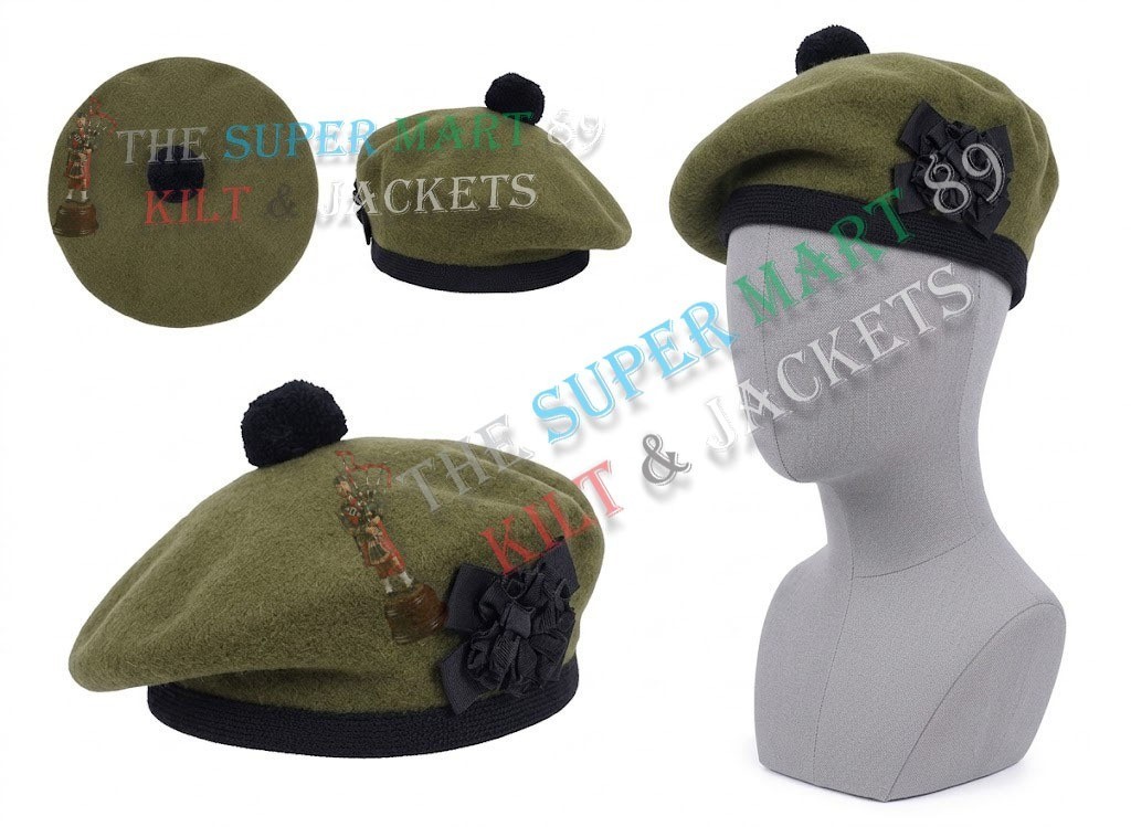 Brown 100% Wool Balmoral Military Bonnet Beret Army Cap Highlander Kilt Cap/Hat