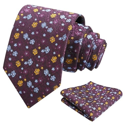 Mens 3.15inches Exquisite Floral Tie with Small Flower D142-purple+blue+yellow