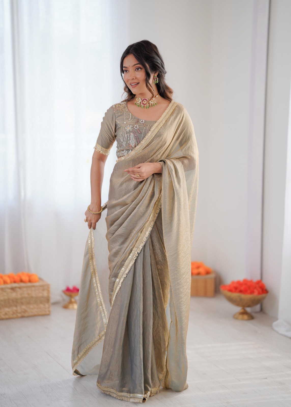 Designer Pre Drapped New Sari Blouse Bollywood Party Wedding Ready To Wear Saree