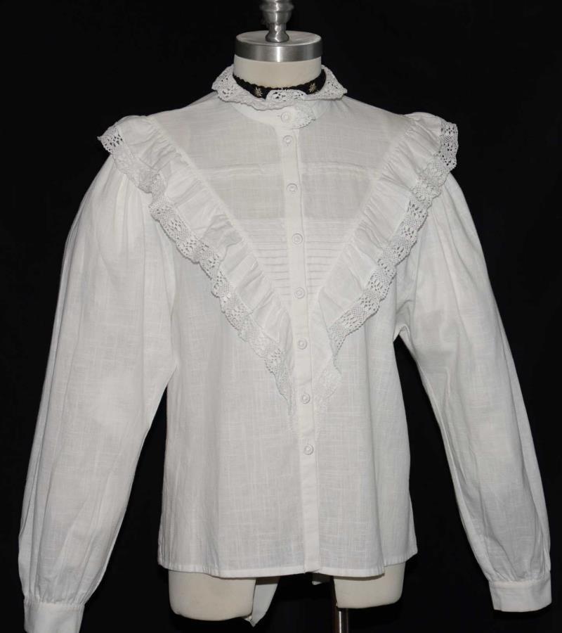 M B40″ WHITE BLOUSE Top COTTON LINEN Women LACE + EMBROIDERY German Dress Skirt