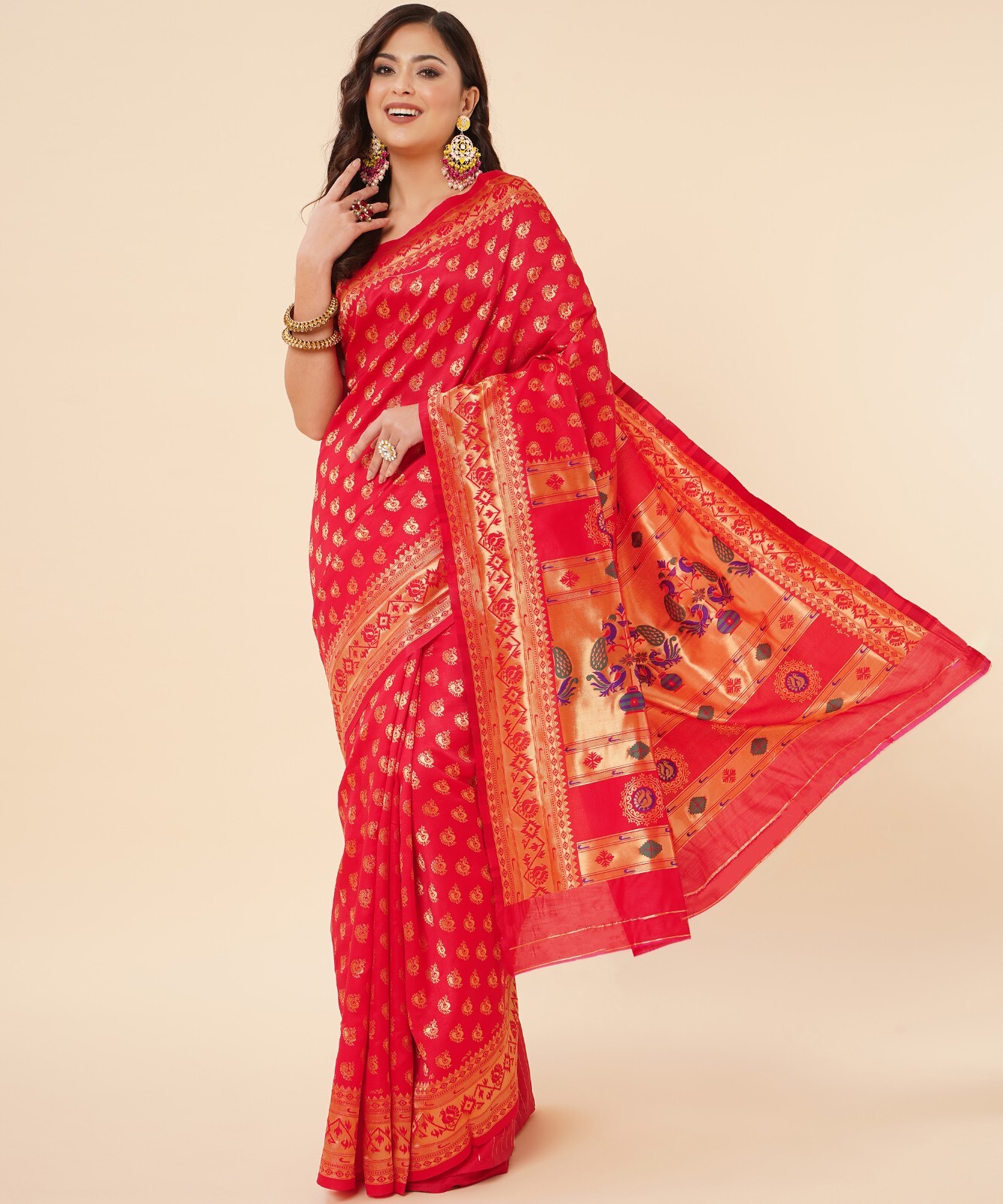 Areca Designer Paithni Brocade Mor saree blouses women Saree Cut – 5.5 Meter