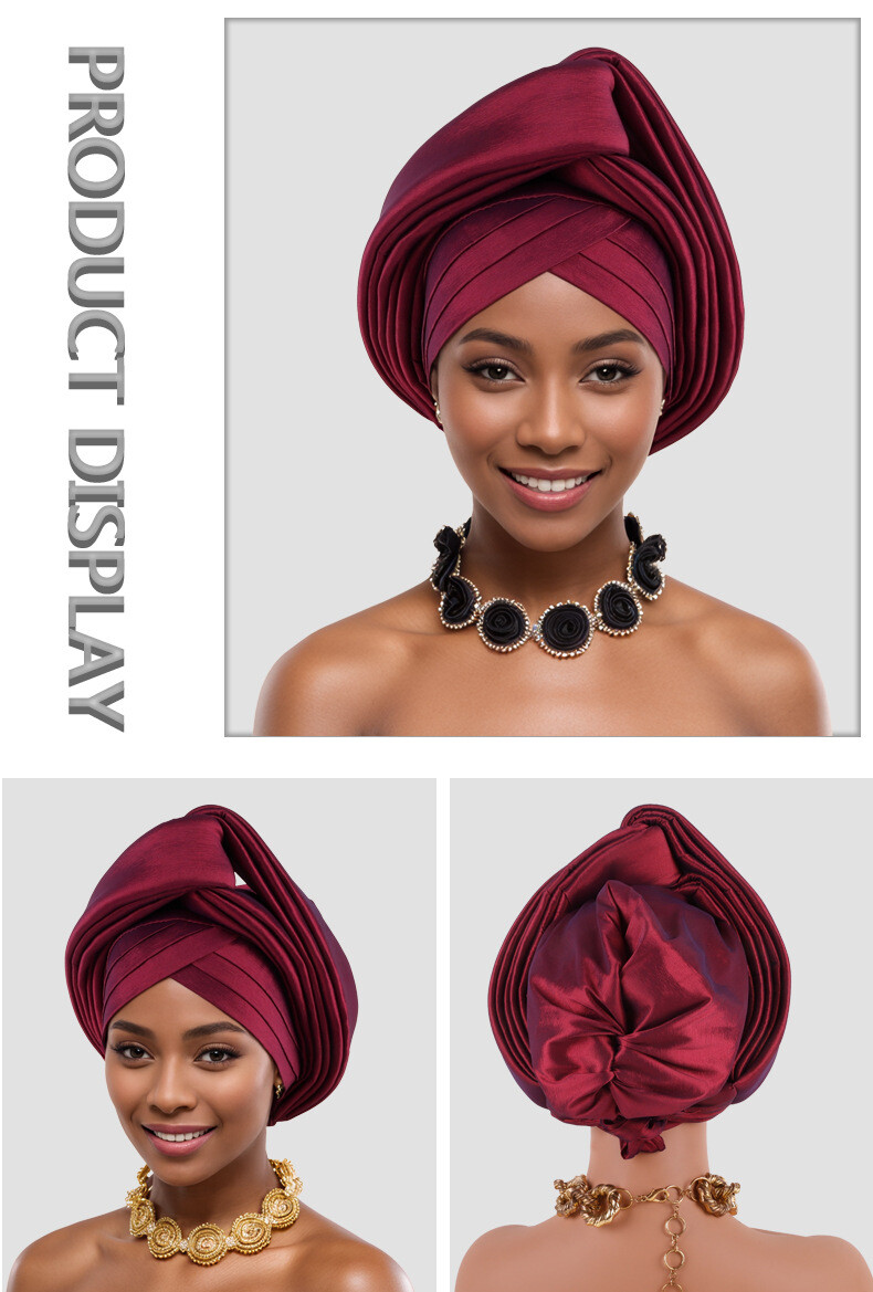African Nigerian Women Head Wrap Hat Aso Oke Auto Gele Headtie Cap Islamic Hats