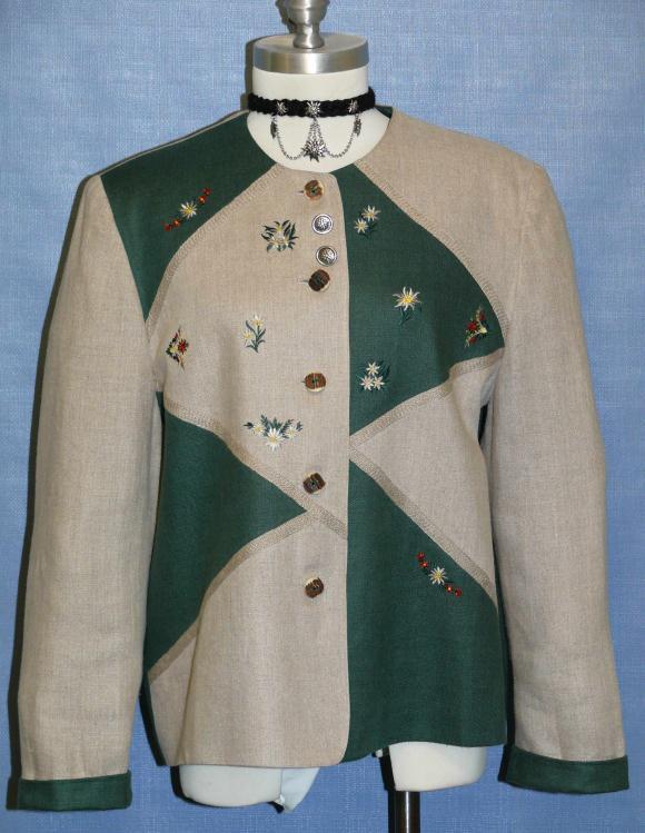 STEINBOCK LINEN JACKET Women BEIGE GREEN Summer AUSTRIA Hunt Dress 42 12 M B43″