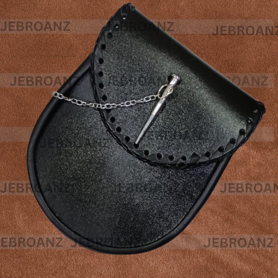 New Scottish Leather Kilt Sporran Hand Engraved Day Sporran – Free Chain belt
