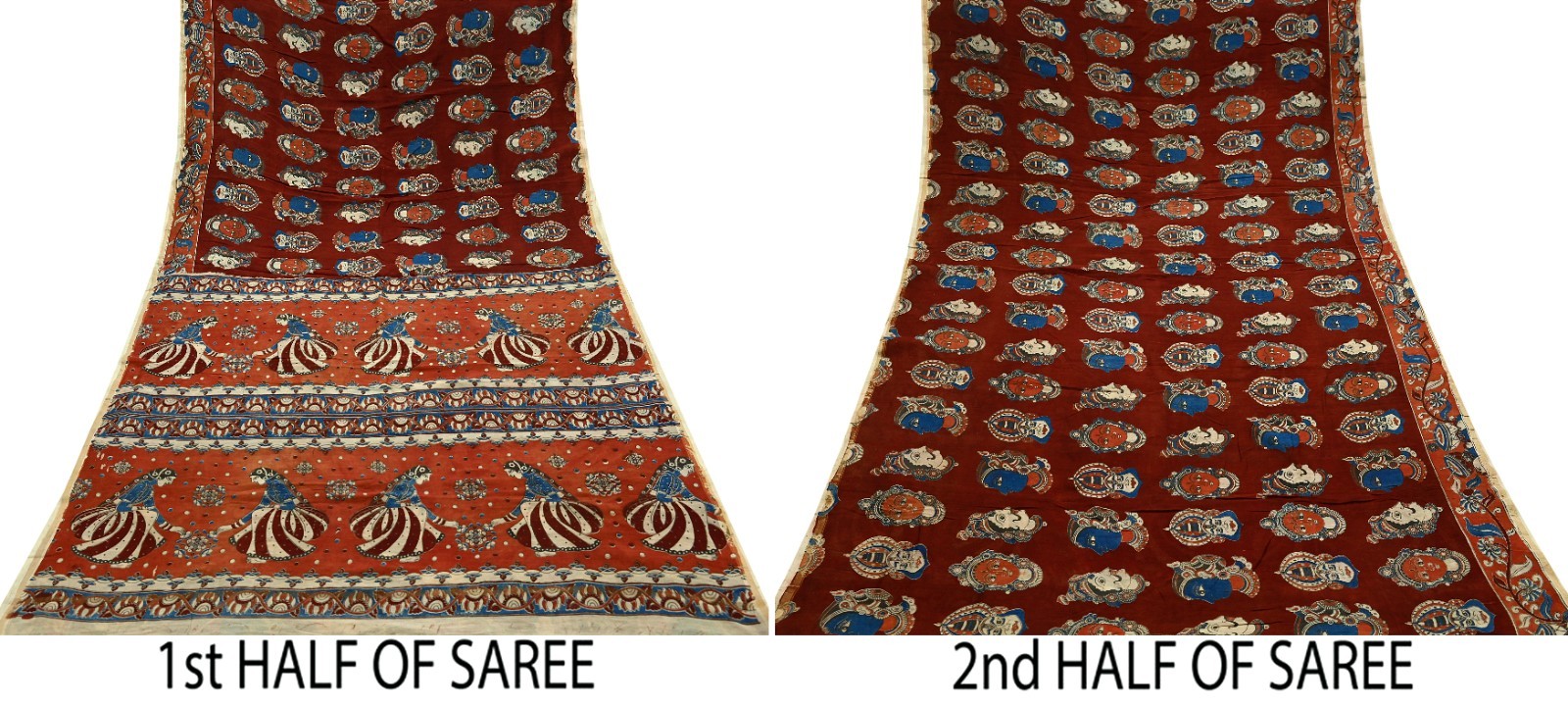 Indian Vintage Sari Pure chanderi Silk Kalamkari Print Sarees Fabric 5Yards Zari