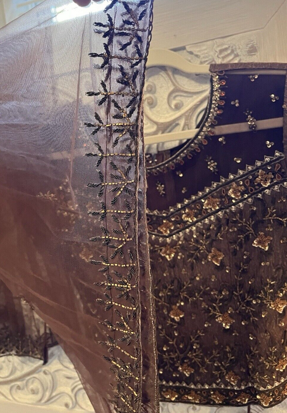 Bronze Desi/Indian/Pakistani Wedding/Party Shalwar kameez/Dress with Accessories