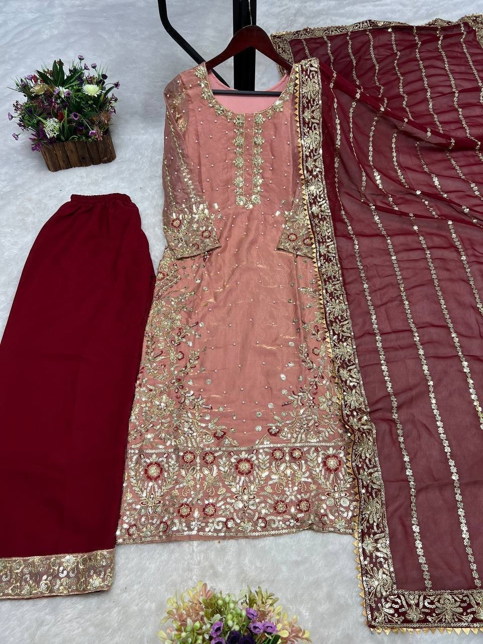 Heavy Reception Wear Peach Fancy Heavy Silk Salwar Kameez With Dupatta For Women