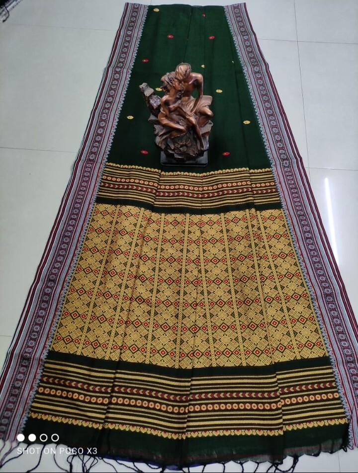 Assam Handwoven Khadi Cotton Saree Pure Mercerized Cotton Saree, Blouse Piece