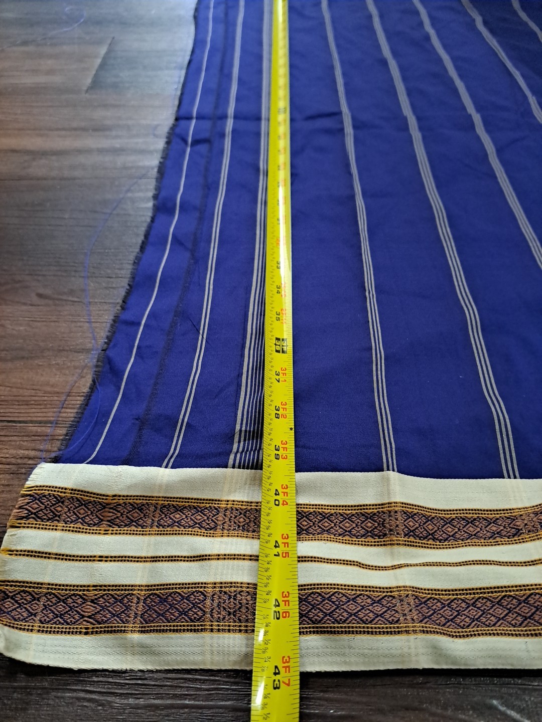 Set Of 3 Dark Blue & Beige Indian Saree Fabric Approximately 6.3 Yards Each