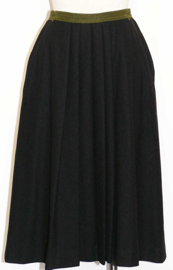 BOILED WOOL SKIRT Long German PLEATED Winter Career Casual Suit Dress BLACK 6 S