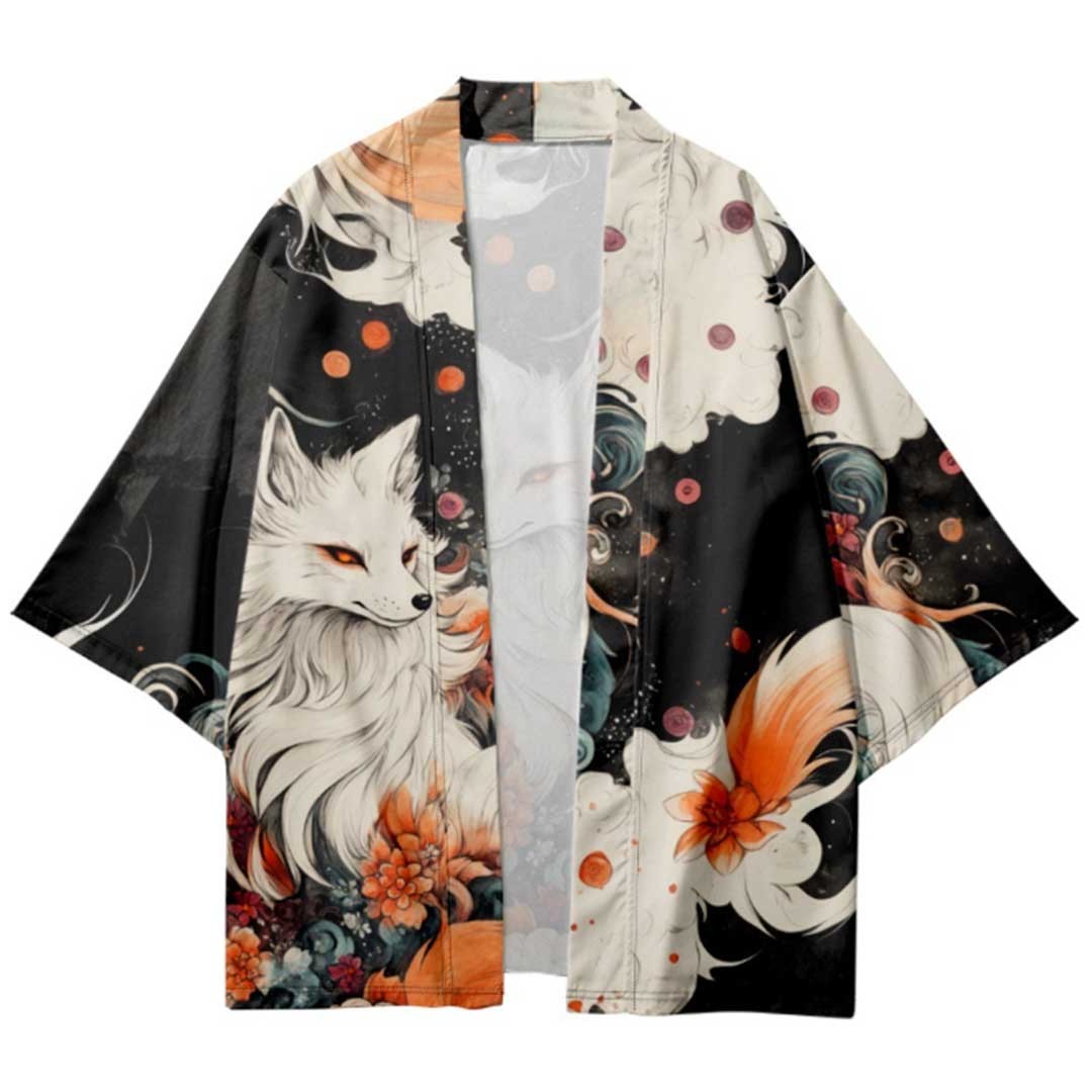 Japanese White Fox Happi Haori Kimono Cardigan Festival Cosplay Jacket Unise…