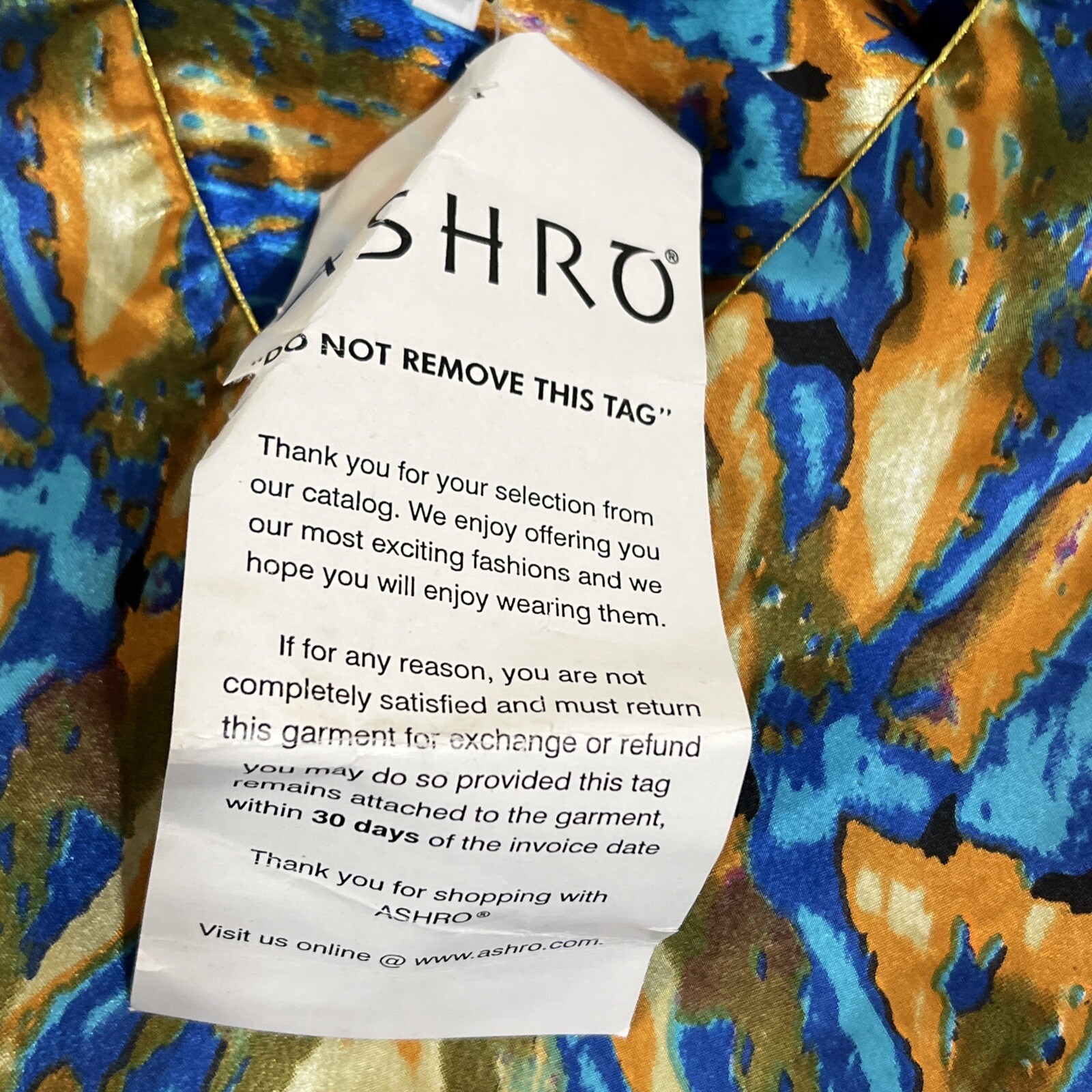 Ashro Polyester Black Gold Orange Blue Tunic Top Caftan One Size Fits Most NEW