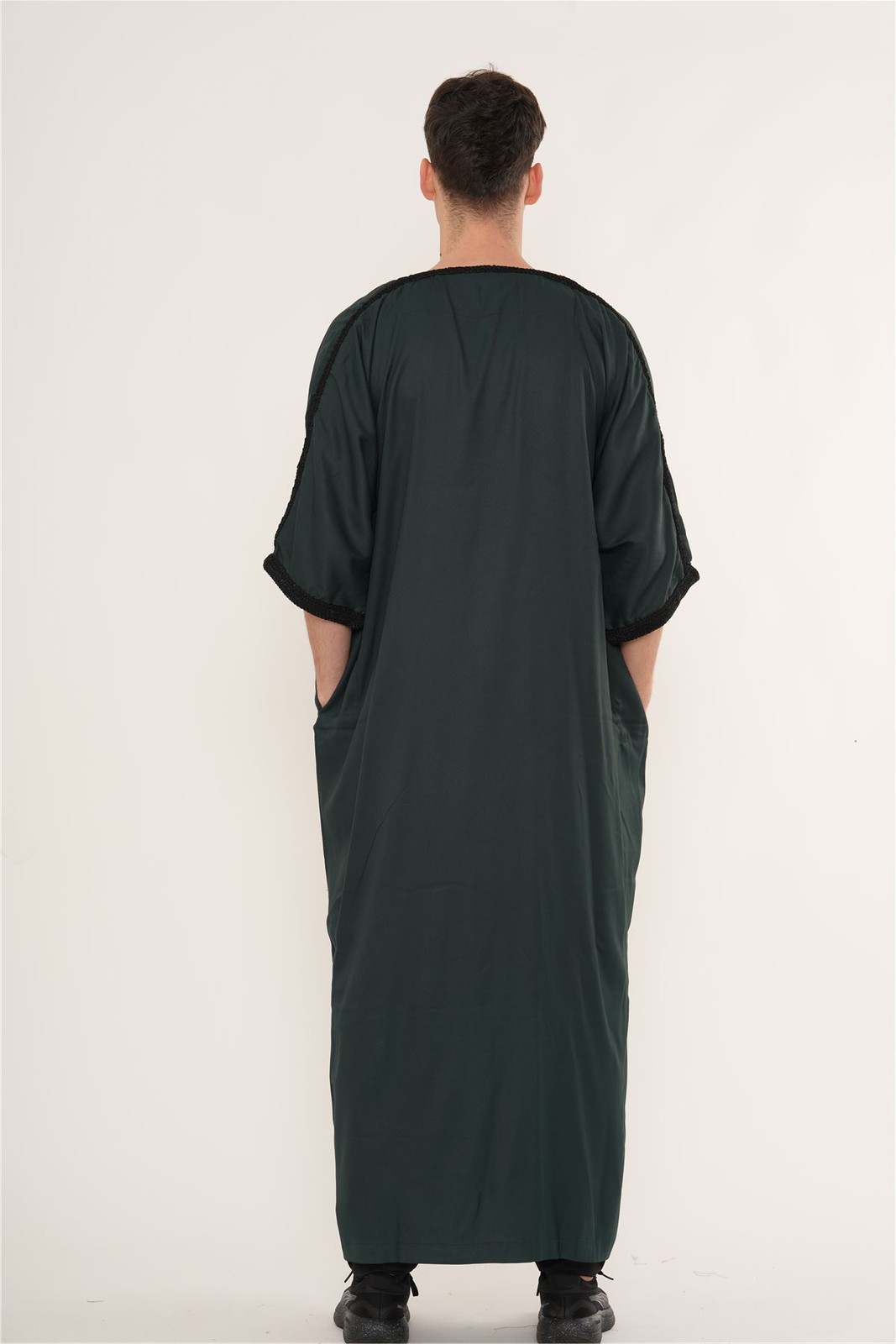 Men’s Green Moroccan Thobe Half Sleeve Black Kaftan Eid Ramadan