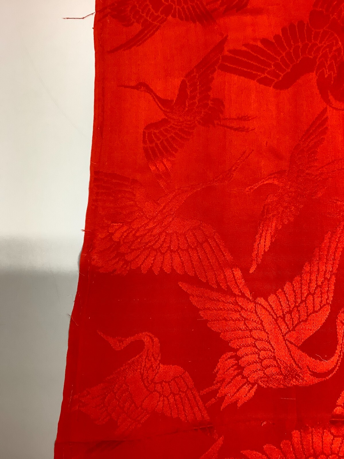 Japanese Vintage Kimono Fabric cloth Boro silk red crane scrub 52.7×12.9inch
