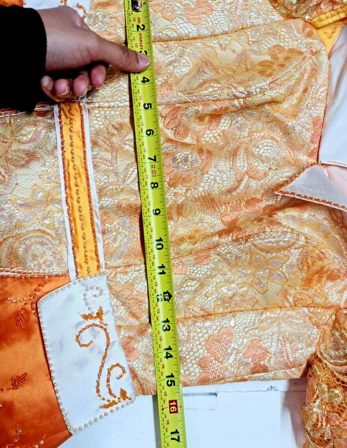 Cambodia Khmer Traditional Out fit Women Size M Gold Lace Pamong Mermaid Skirt
