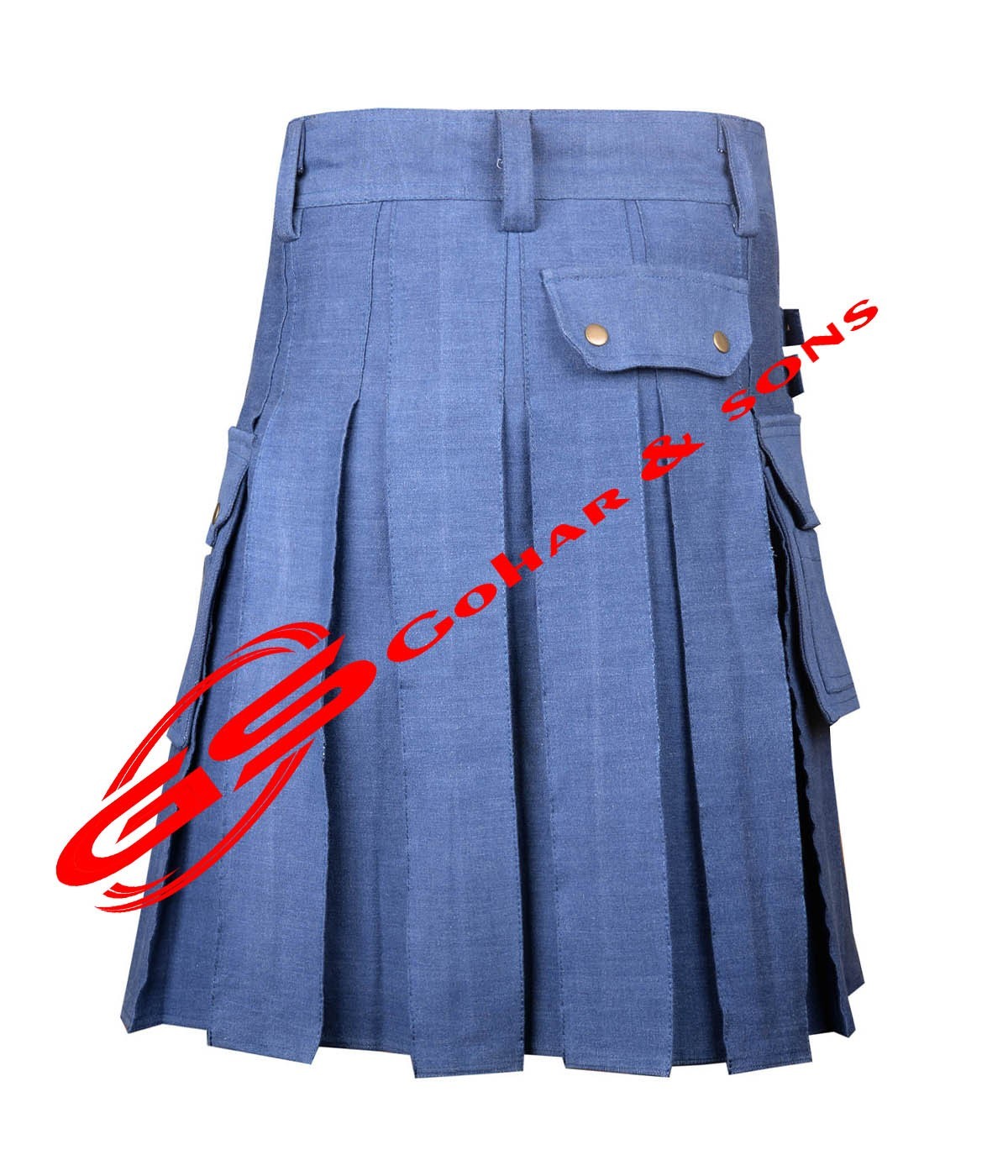 Handmade Blue Denim Utility Kilt: Scottish Tactical Workwear