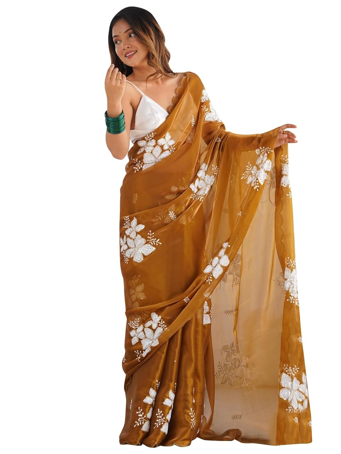 Women’s Shimmer Organza Sequence Embroidery Saree With Unstitched Blouse Piece