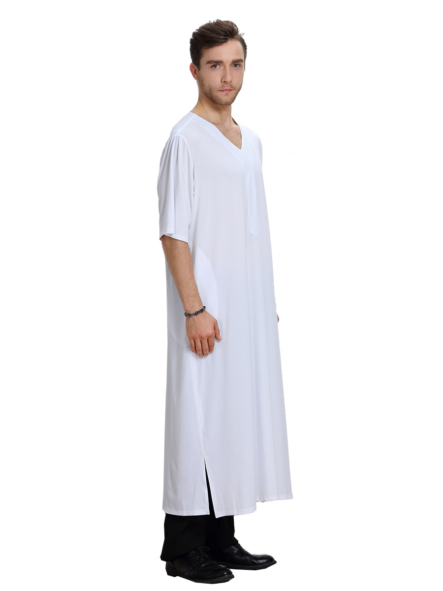 Saudi Muslim Men Abaya Dishdasha Jubba Thoub Thobe Kaftan Short Sleeve Ramadan