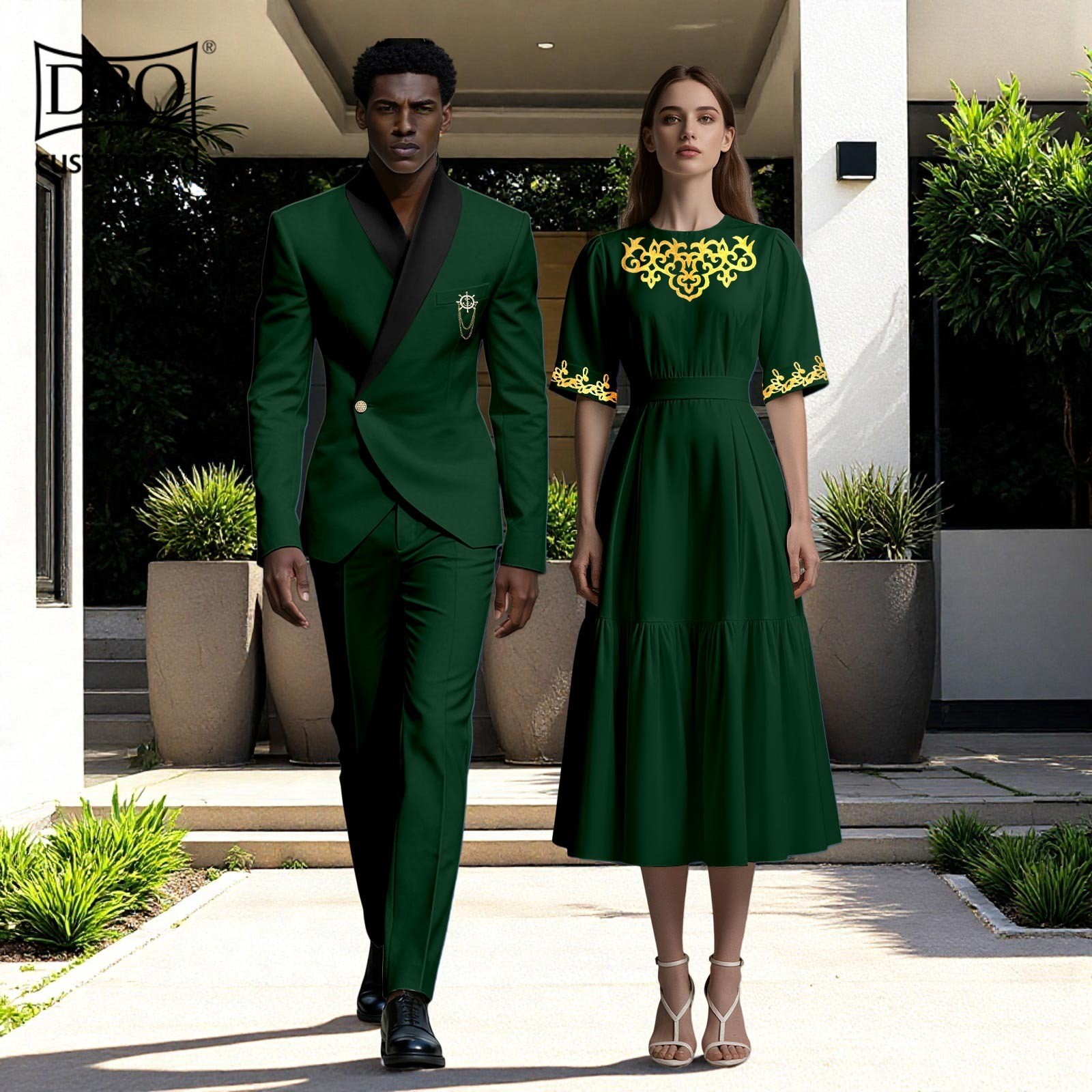 African Couple Wedding Clothes Tailor Made Men’s Jacket Pants Set Women Dress