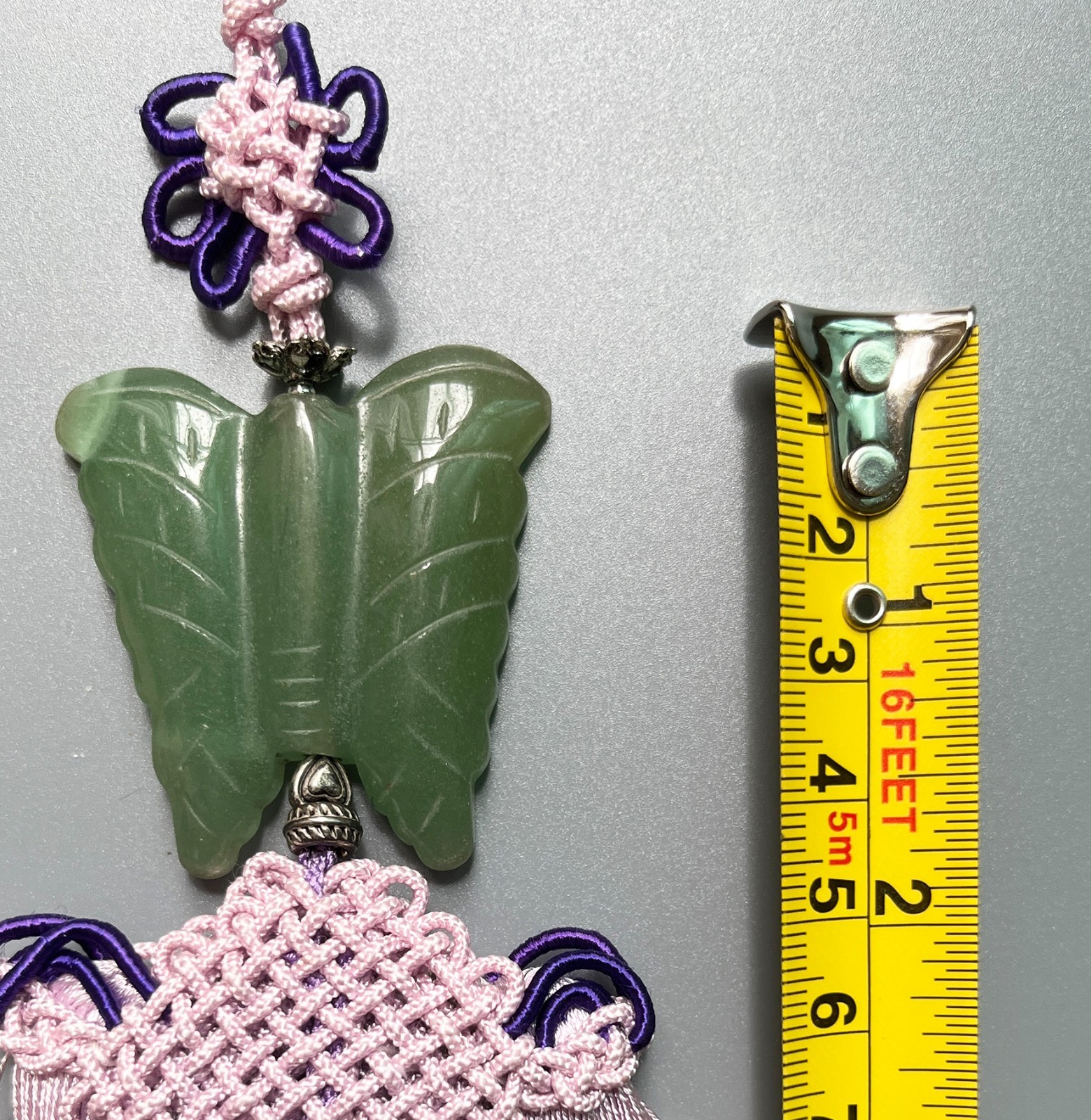 Korean Hanbok Accessory Natural Jade Butterfly Norigae with Lavender Tassel