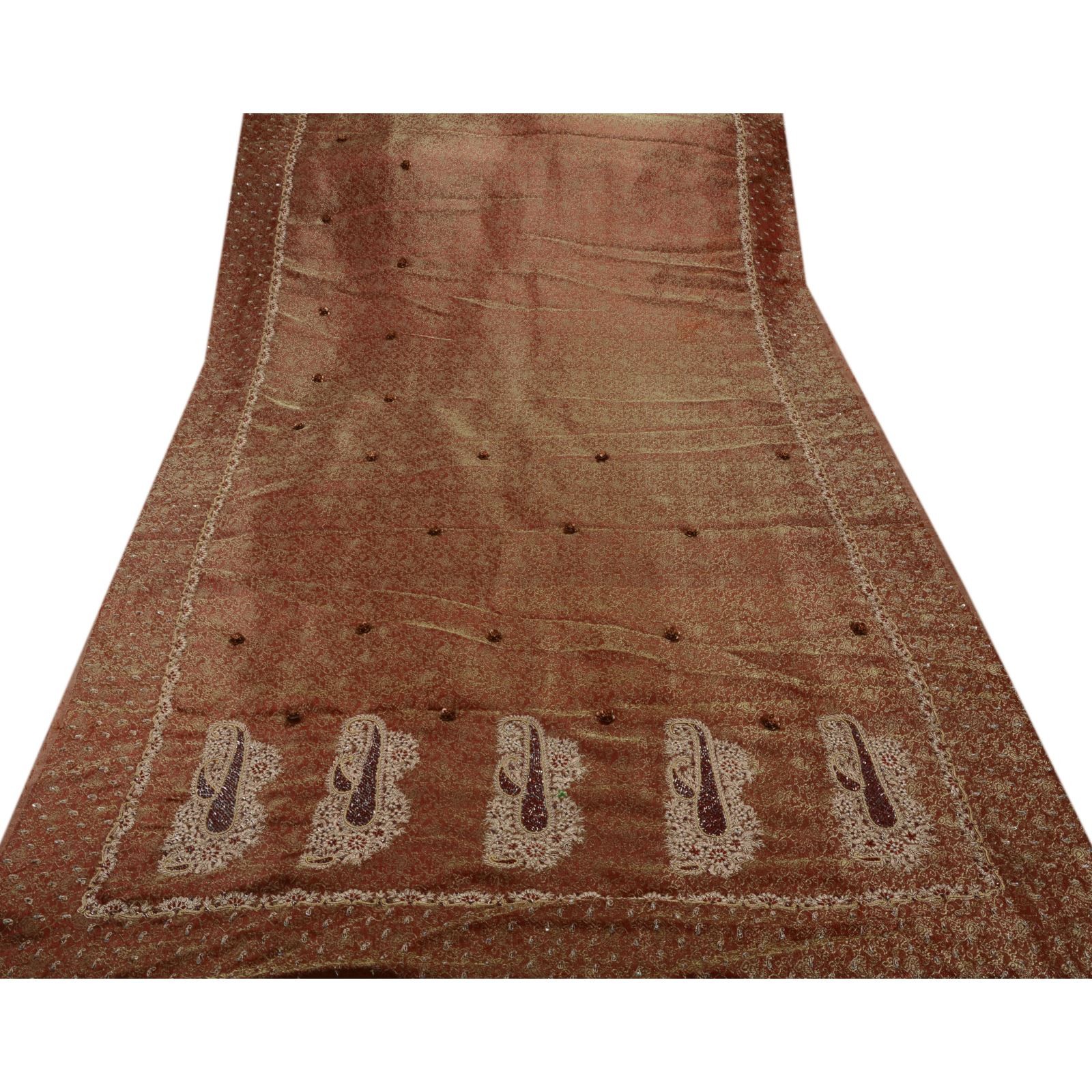 Sanskriti Vintage Sarees Tissue Hand Beaded Woven Craft Fabric Sari
