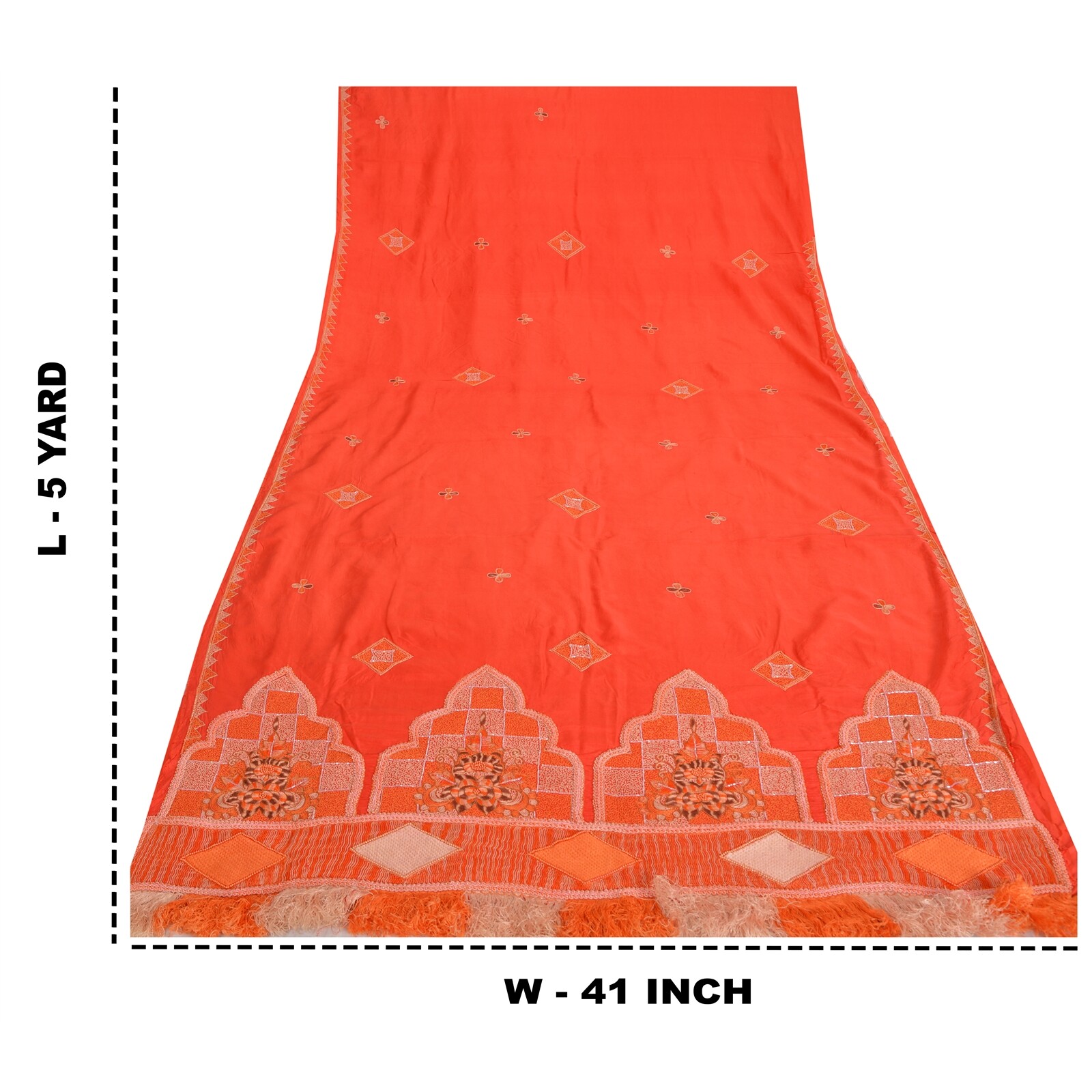Sanskriti Vintage Orange Sarees Pure Silk Hand Beaded Craft Fabric Premium Sari