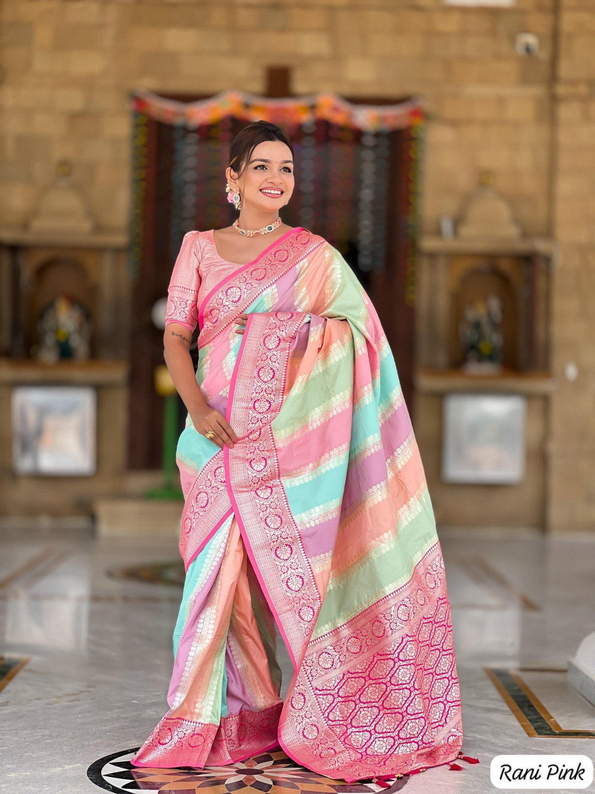 Trending Collection Banarasi Silk Saree With UN Stitch Blouse For Wedding Wear