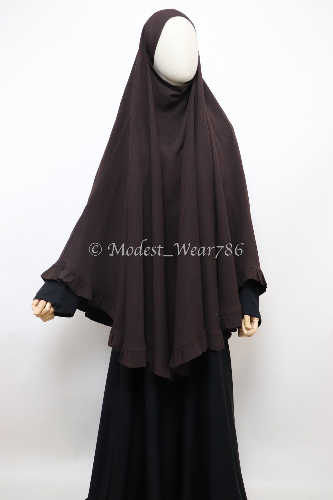 Raffle Crinkle Khimar Slip On Tie Back Overhead Muslim Prayer Hijab Choco Brown