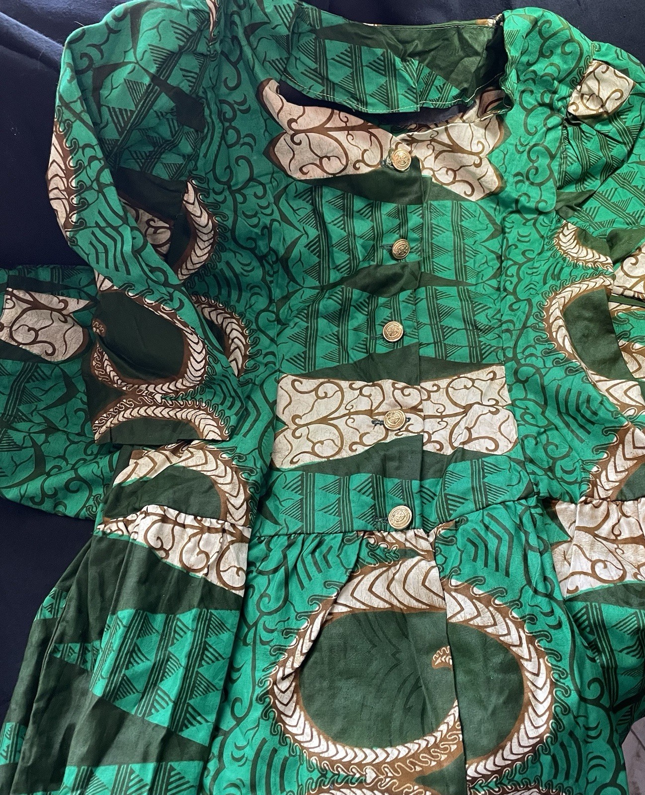 African Wax Fabric Print Two Piece Dress Set Size Small