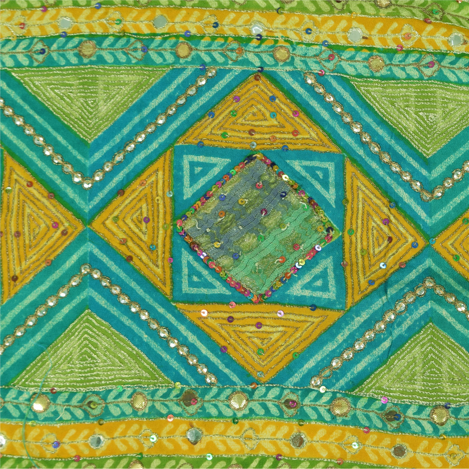 Sanskriti Vintage Saree Green Pure Crepe Hand Embroidered-Gota Patti Print Sari