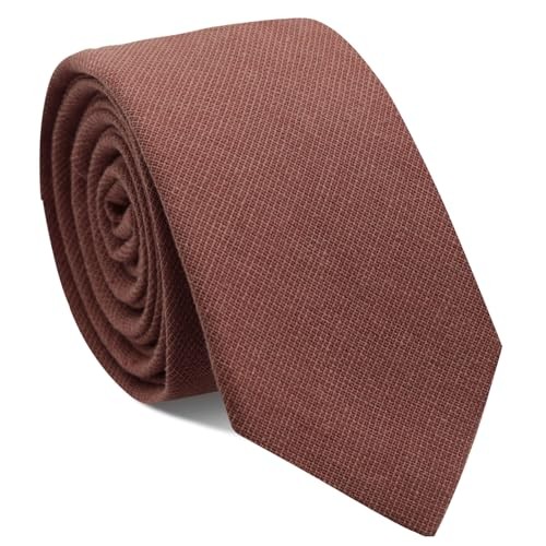 Skinny Ties for Men,Cotton Linen Neck Tie for Daily Burnt Orange