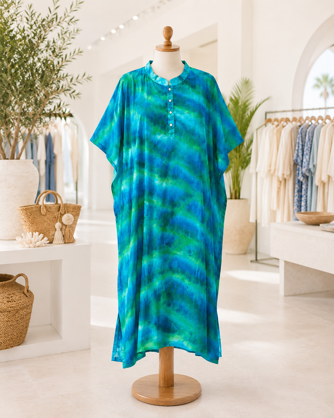Kaftan Tie Dye Green Blue Green Women’s Men’s Unisex New Silk Light Weight NEW