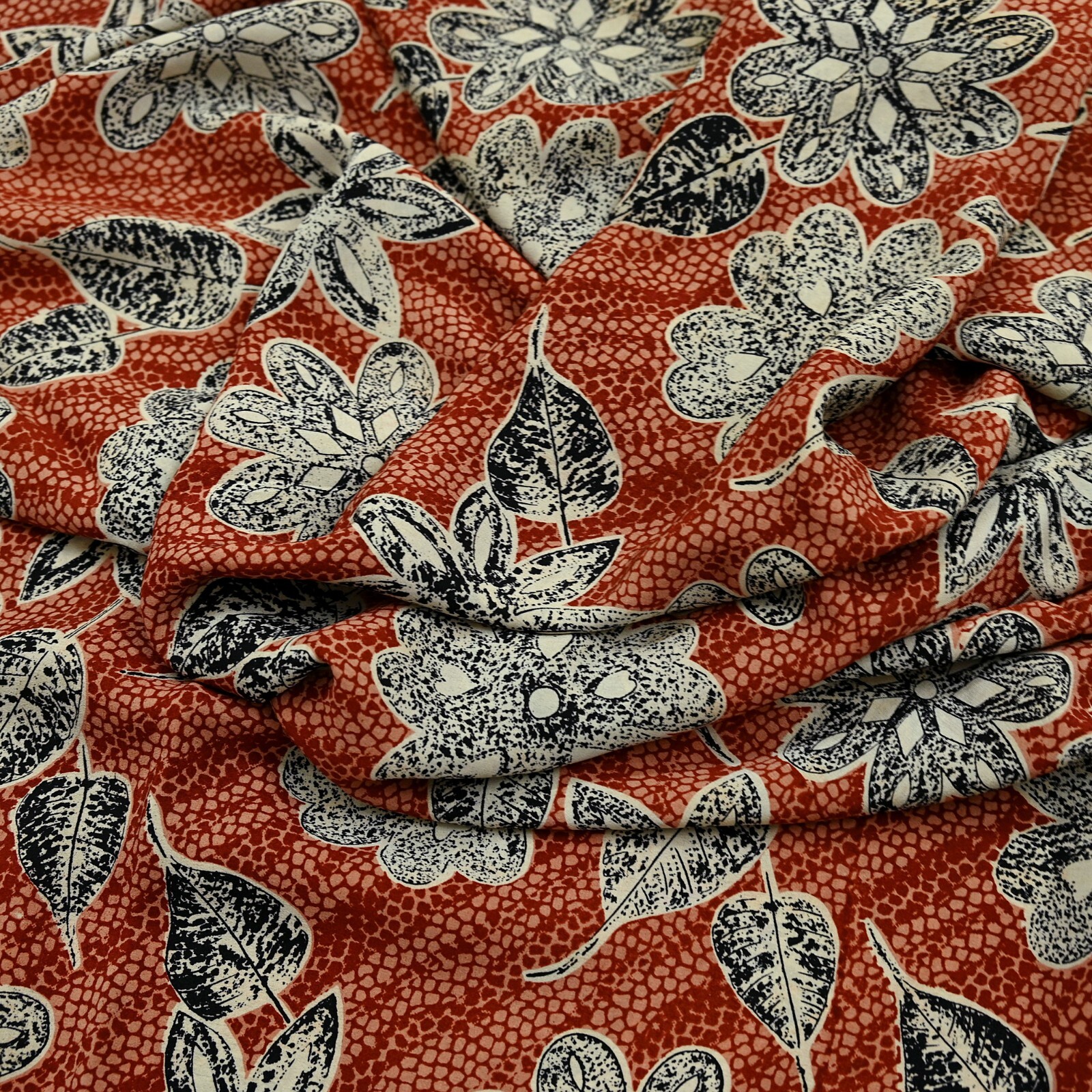 Vintage Brown & Black Saree Pure Crepe Silk Printed Sari 5yd Sewing Floral Soft