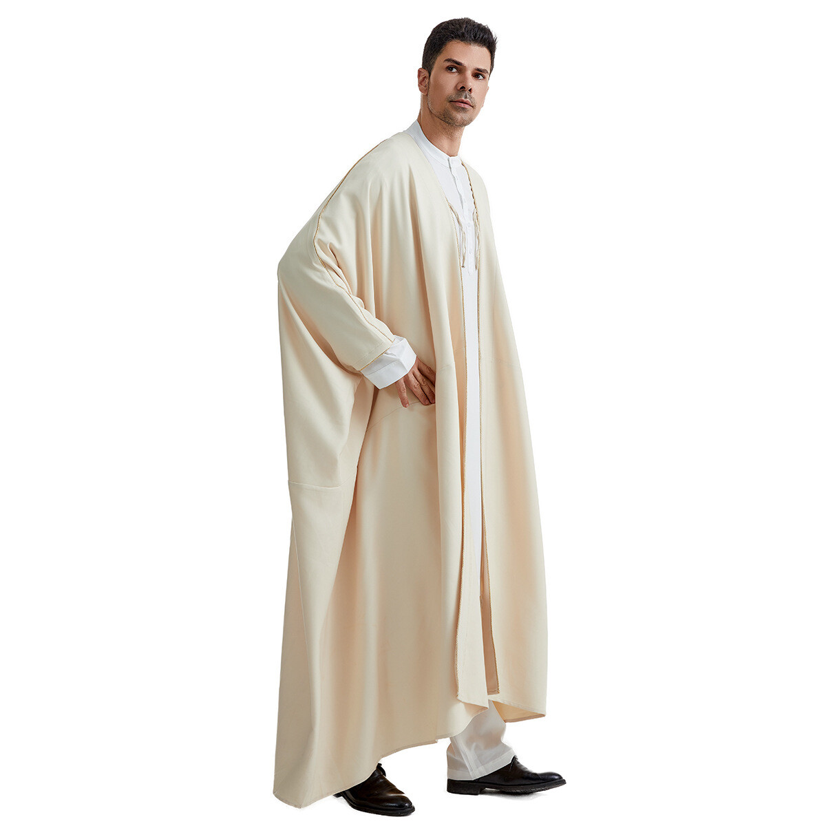 Arab Men Solid Color Abaya Muslim Thobe Thawb Kaftan Man Islamic Loose Cardigan