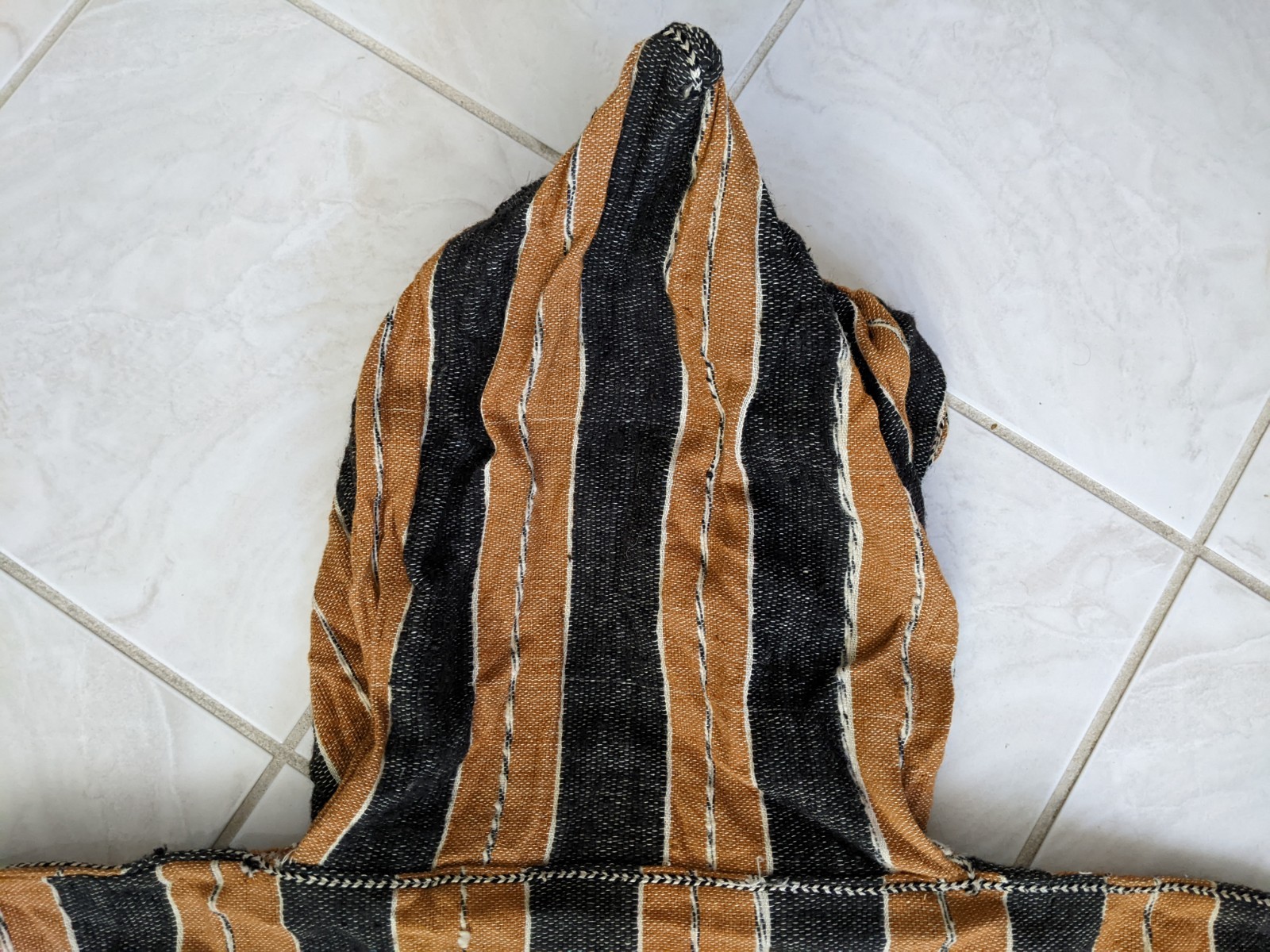 Vtg Handmade Moroccan Djellabah Stripes Jellaba Kaftan Wool Hooded Thobe Long
