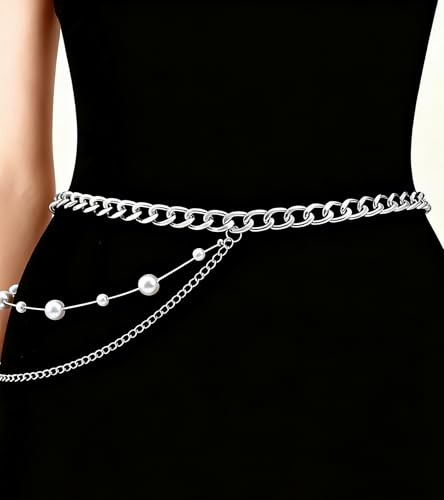 Chain Belt Chain Silver Chain Belt Gold Chain Belt with C2 – Pearl – silver