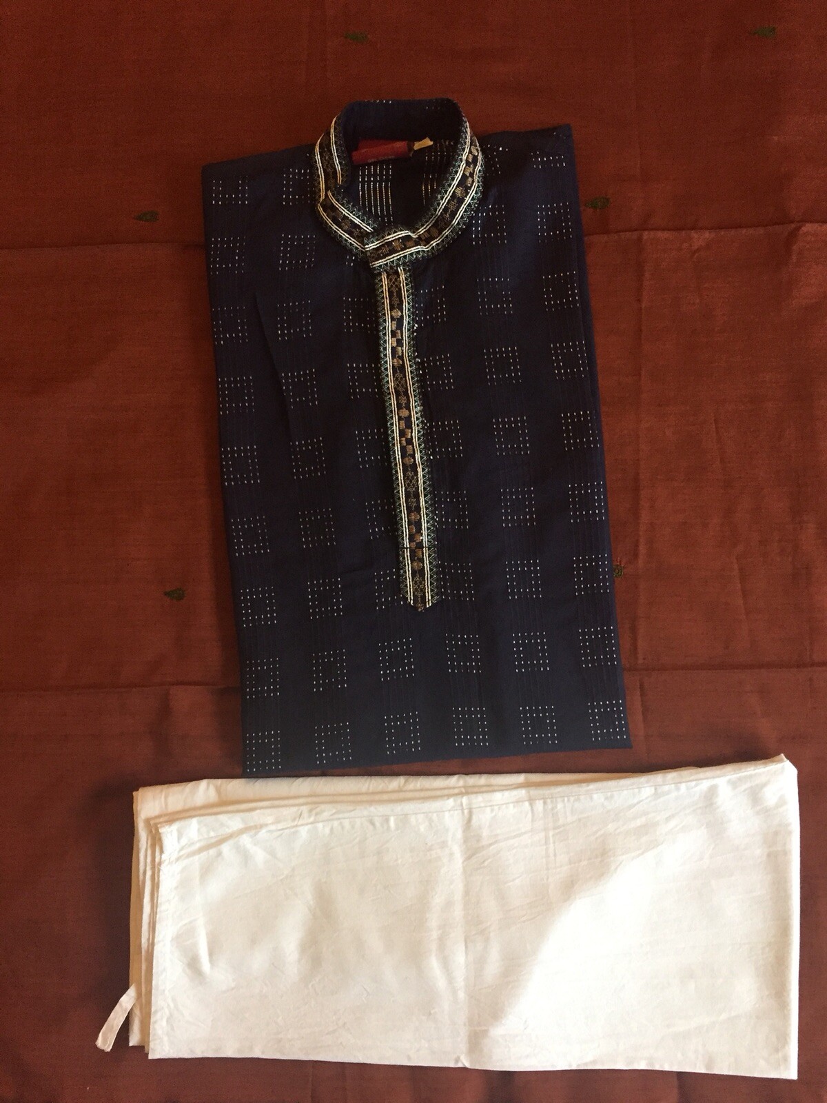Navy Blue Embroidered  Cotton Boys kurta pajama set