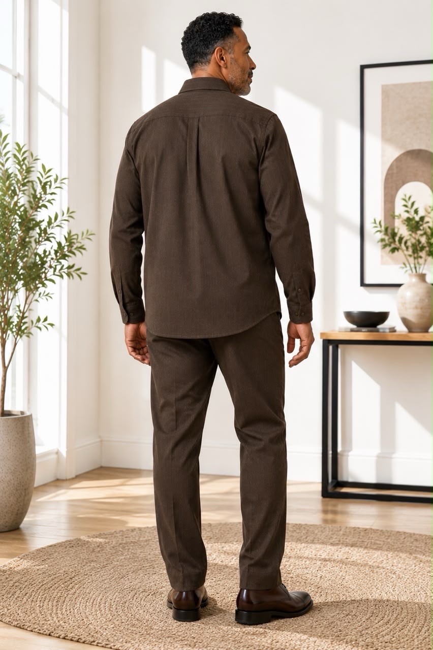 Nigeria/Africa Men’s Traditional 2pc Safari Brown Pinstripe Waist 44in-wedding