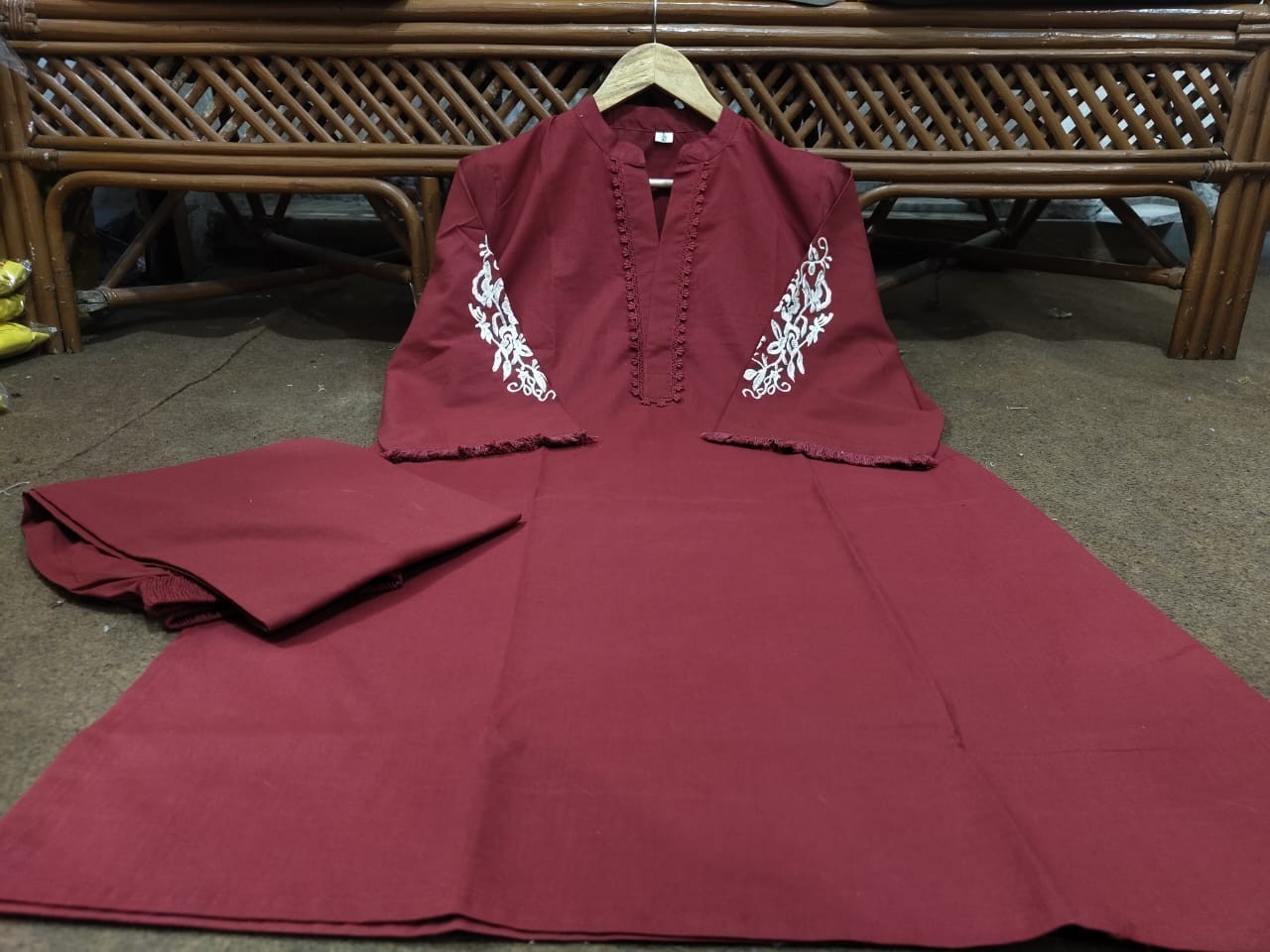 Beautiful Maroon Pakistani Kurta Pant Set Designer Bollywood Ethnic Kurti Set