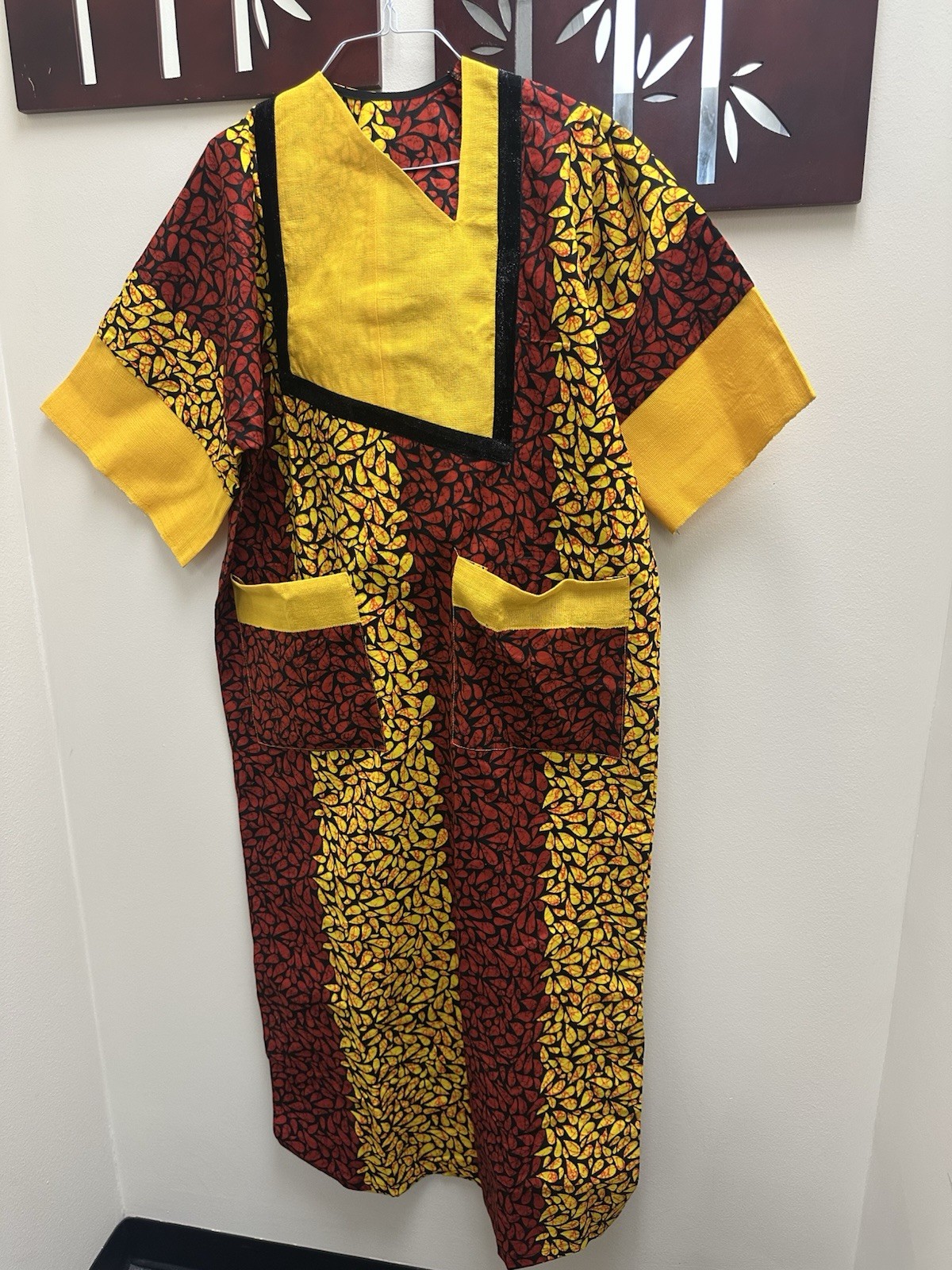 African Nigeria Ankara Kaftan Dress Mixed With Aso Oke. Women Long Dress L- XL