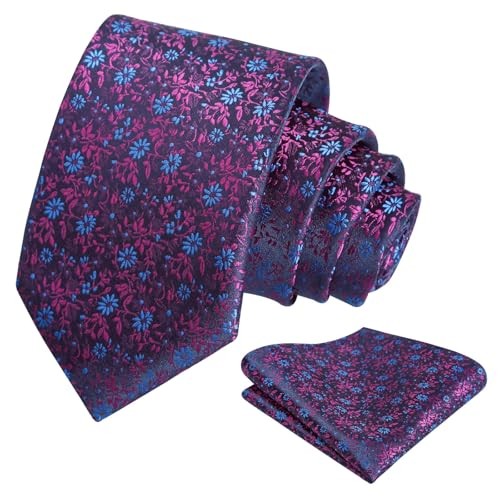 Mens 3.15inches Exquisite Floral Tie with Small Flower 996-navy Blue+magenta